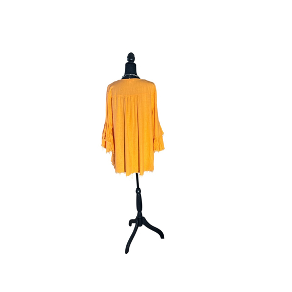 Women's Umgee Orange Ruffle Sleeve Blouse with frayed hem XL - Picture 6 of 11
